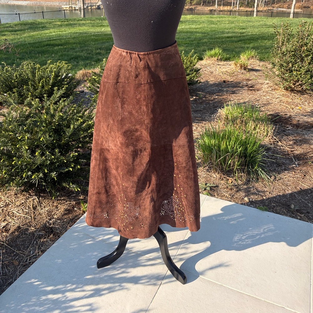 Coldwater Creek Brown Suede Leather Midi Skirt Western Boho Festival PM - Picture 2 of 5